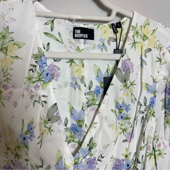 The Kooples WHITE FLORAL SHORT SLEEVE SHORT DRESS WITH SHIRRING NWT - Picture 7 of 8